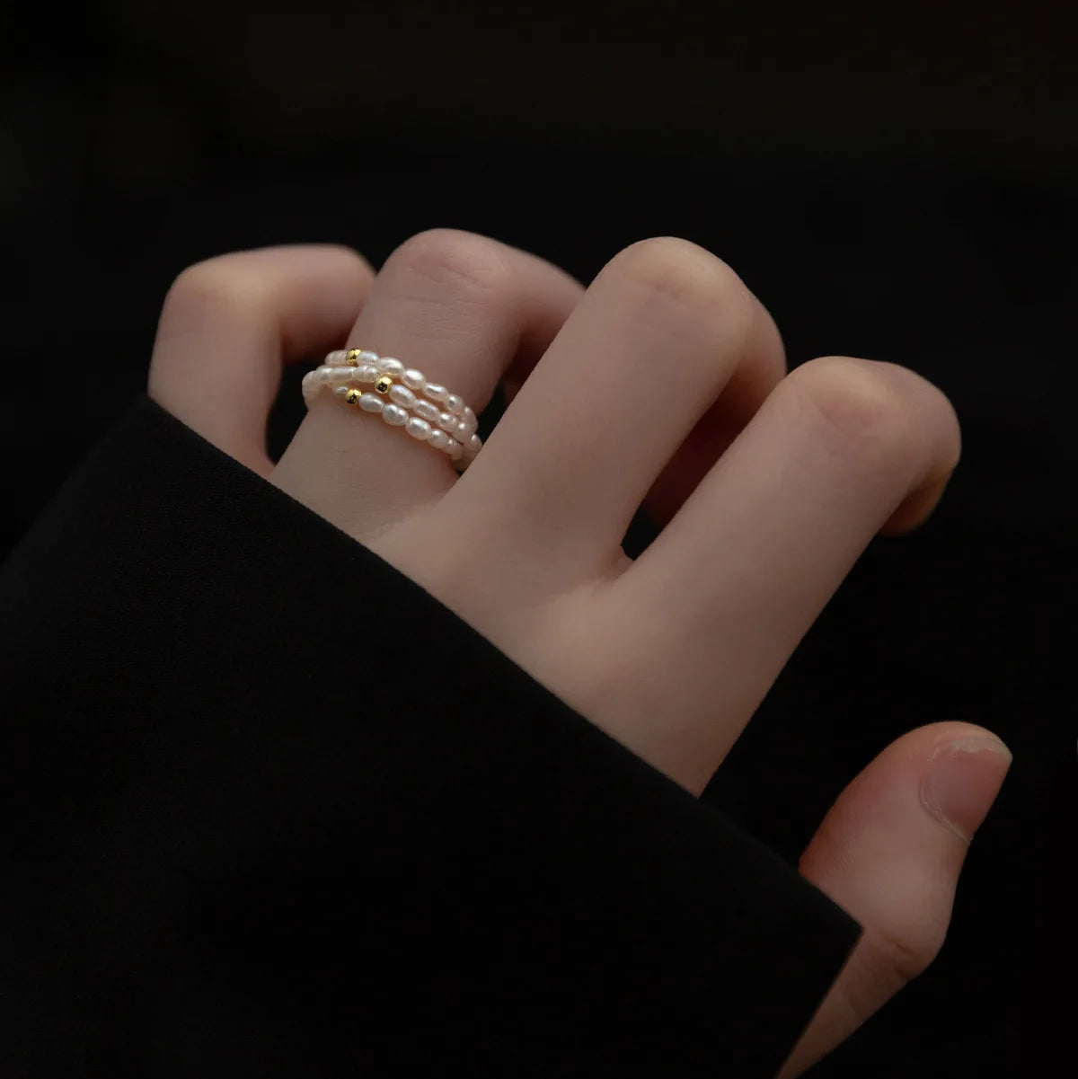 3-4mm Freshwater Pearl Elastic Ring - Purity Ring for Girls