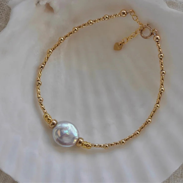14K Gold Filled Natural Baroque Pearl Bracelet