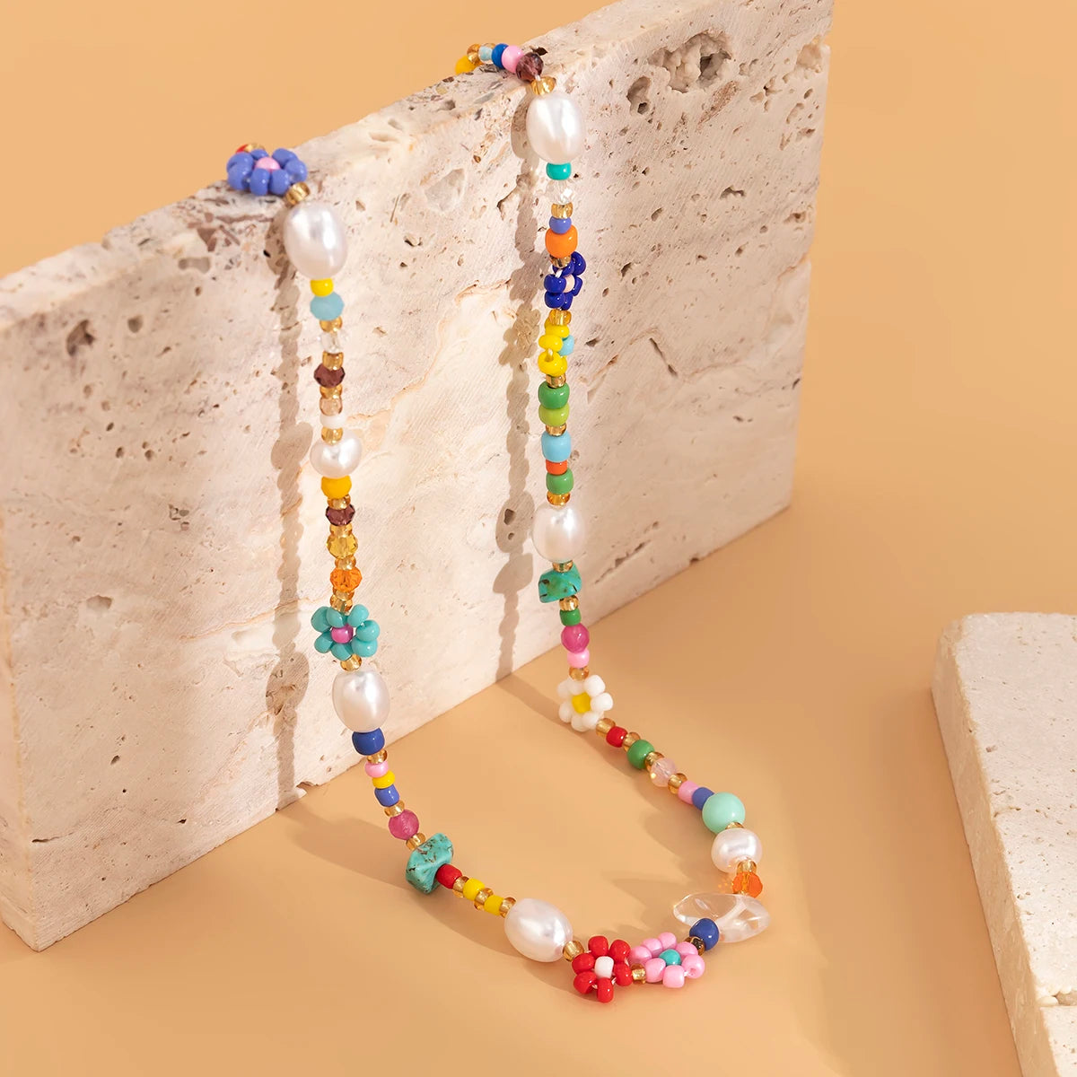 Handmade Flower and Pearl Necklace