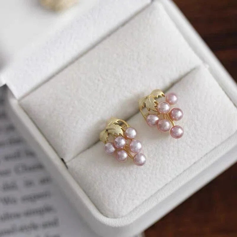 Grape String Freshwater Pearl Earstuds