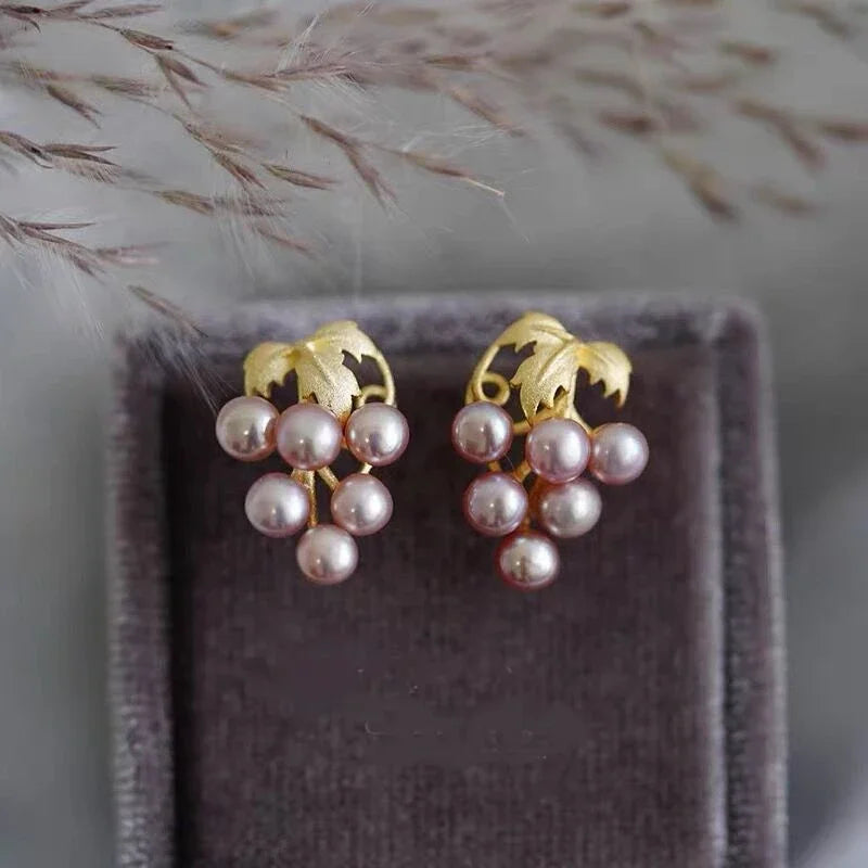 Grape String Freshwater Pearl Earstuds