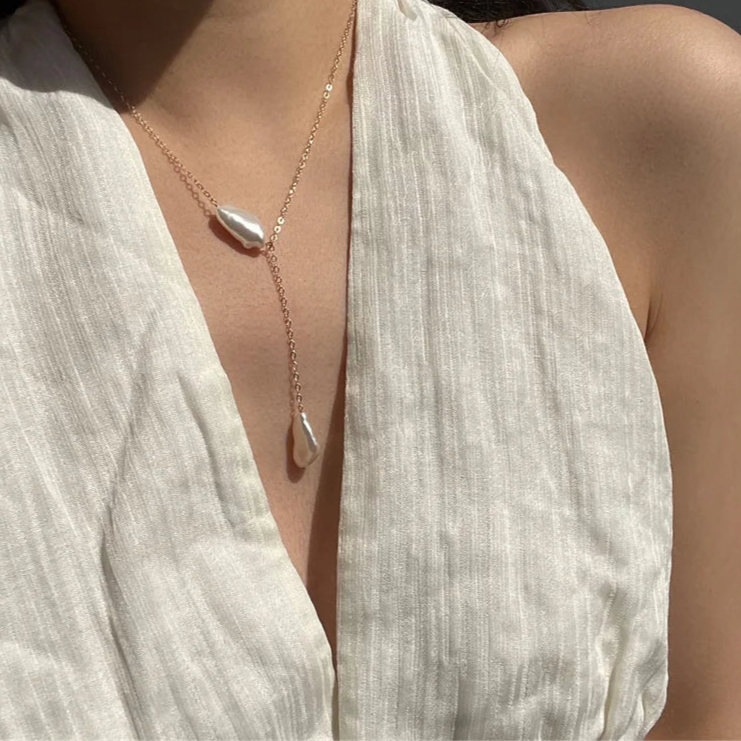 14K Gold Filled Natural Baroque Pearl Necklace