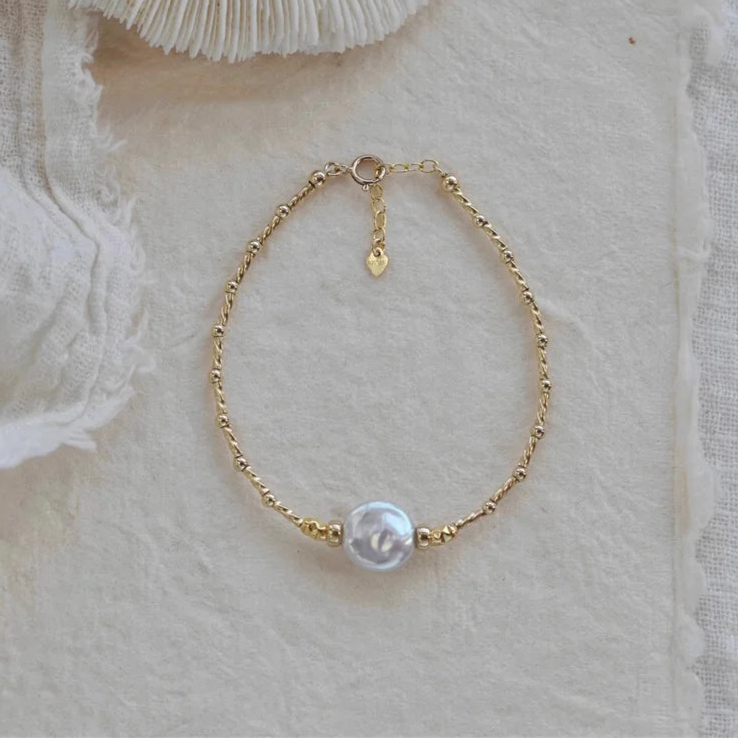 14K Gold Filled Natural Baroque Pearl Bracelet