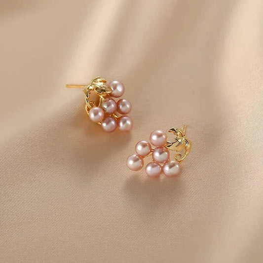 Grape String Freshwater Pearl Earstuds