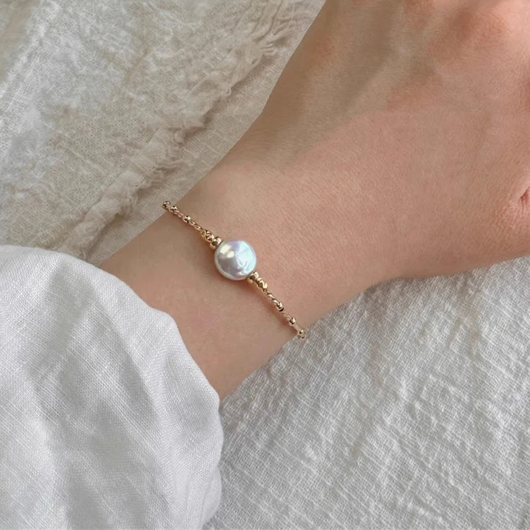 14K Gold Filled Natural Baroque Pearl Bracelet
