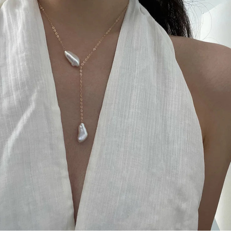 14K Gold Filled Natural Baroque Pearl Necklace